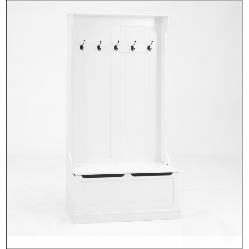 Entryway Bench with Standing Coat Rack, Hall Tree with Shoe Storage Bench, Entryway Organizer with 5 Hooks,