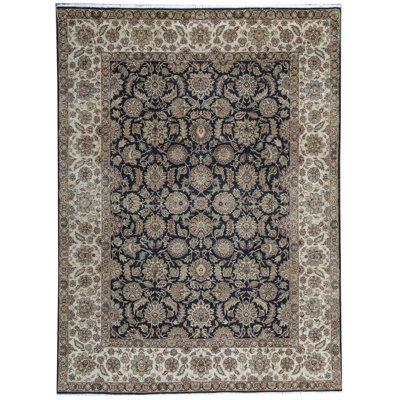 Tapis noir et crème noué à la main de haute qualité