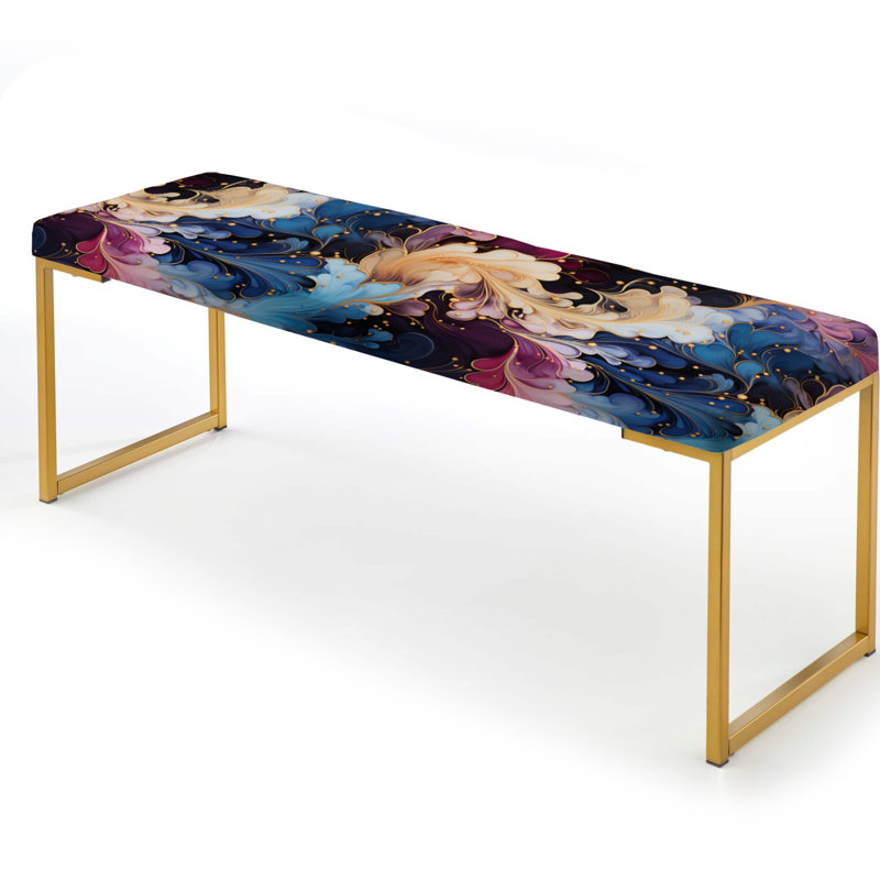 Marble Upholstered Gold Bench, Blue Galactic Dreams Marble Dreams