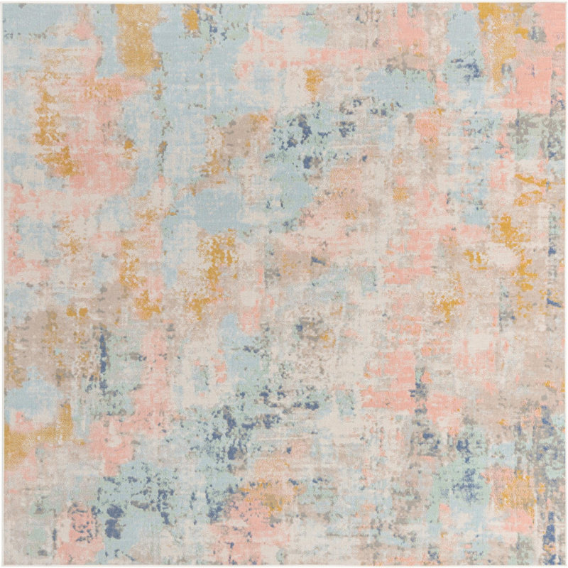 Tapis brun / bleu clair / beige, Carré 8 pi