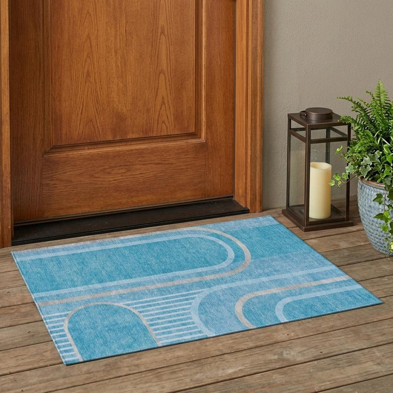 Tapis extérieur lavable antidérapant abstrait bleu sarcelle 5 pi x 8 pi, Rectangle 3' X 5'