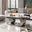 Table basse en marbre avec base sculpturale en acier inoxydable