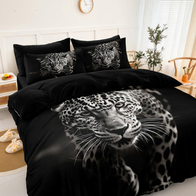 Wild Animal Comforter Set Leopard African Bedding Set Black and White Cheetah Leopard Printed Bedding Safari Animal Tropical King Comforter Set for All Season