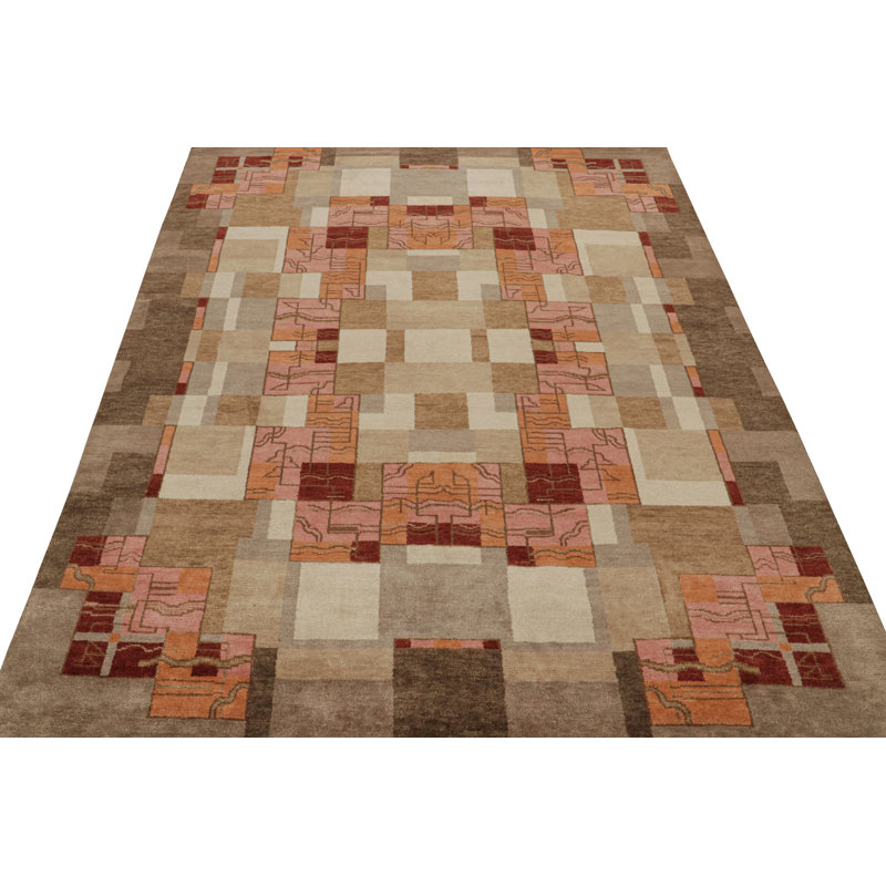 Art Deco Hand Knotted Wool Geometric Area Rug, Rectangle 5' x 8'