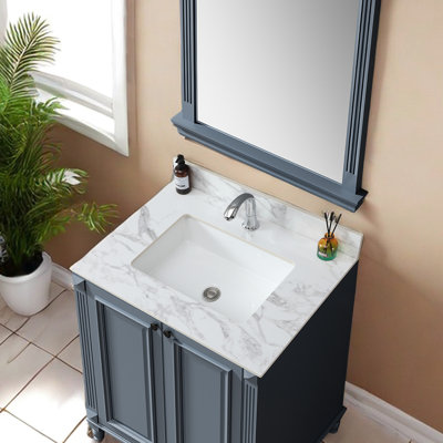 Bathroom Vanity Countertop - 31"X22" Sintered Stone White Rectangular Ceramic Sink Renovation Feature Undermount For Upgrade