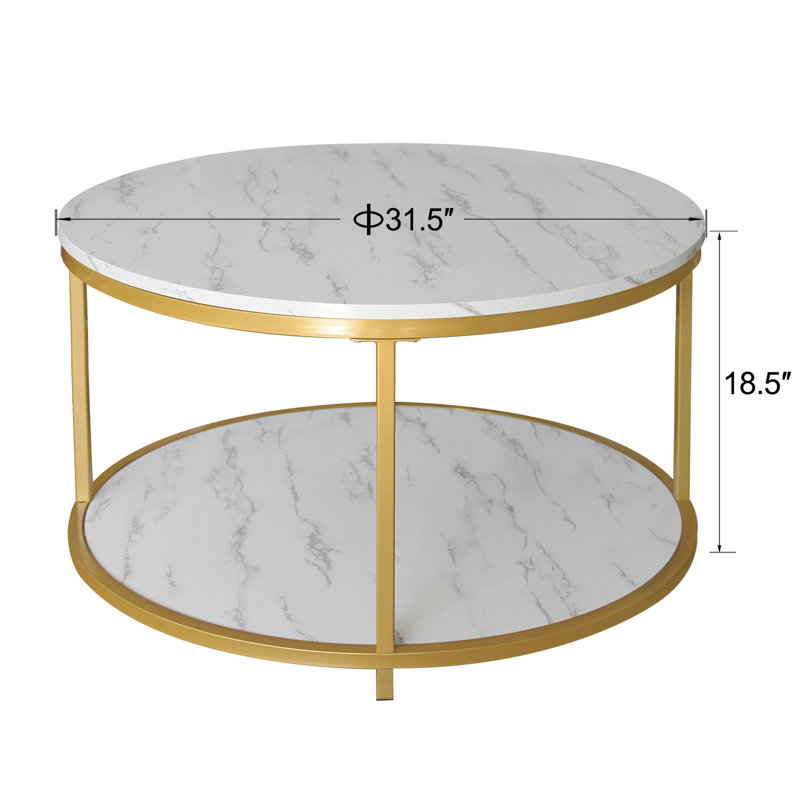 Coffee Table, Gold Metal Rack, White Artificial Marble