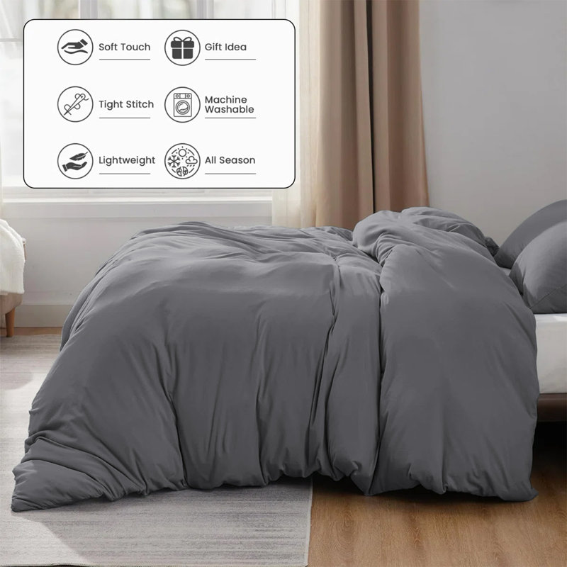 Ensemble de housse de couette unie 3 pièces - Literie 100% microfibre soyeuse avec taies d'oreiller, lavable à la machine
