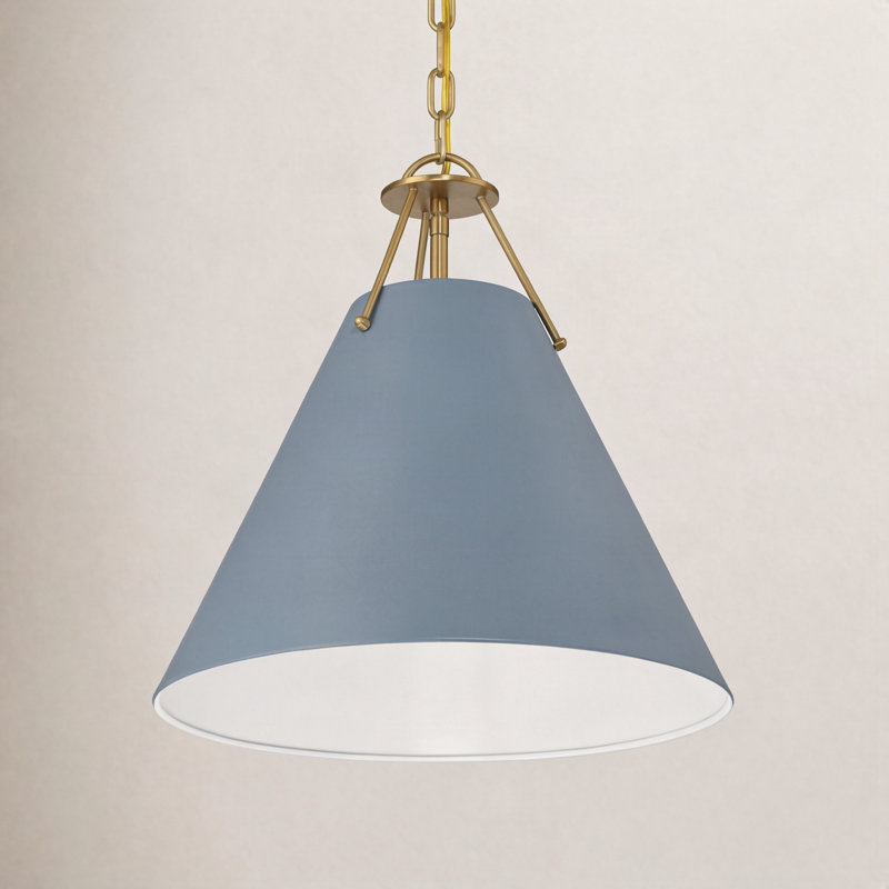 Kinston 3-Light Metal Dimmable Cone Pendant, Gold, Blue