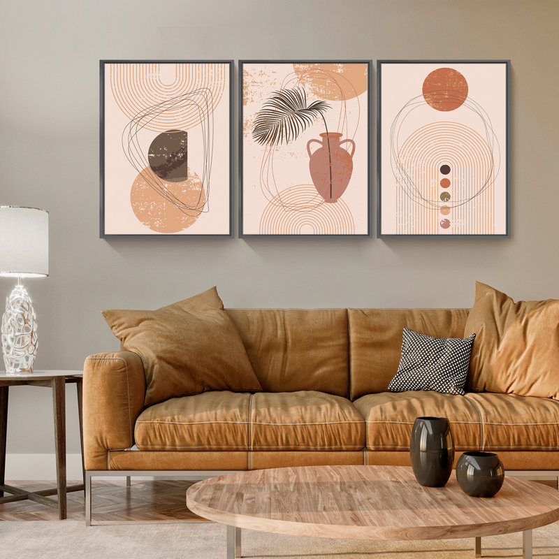 Art mural moderne abstrait encadré - ensemble de 3 reproductions d'art sur toile encadrées, H 24 po x l 48 po x P 1,5 po