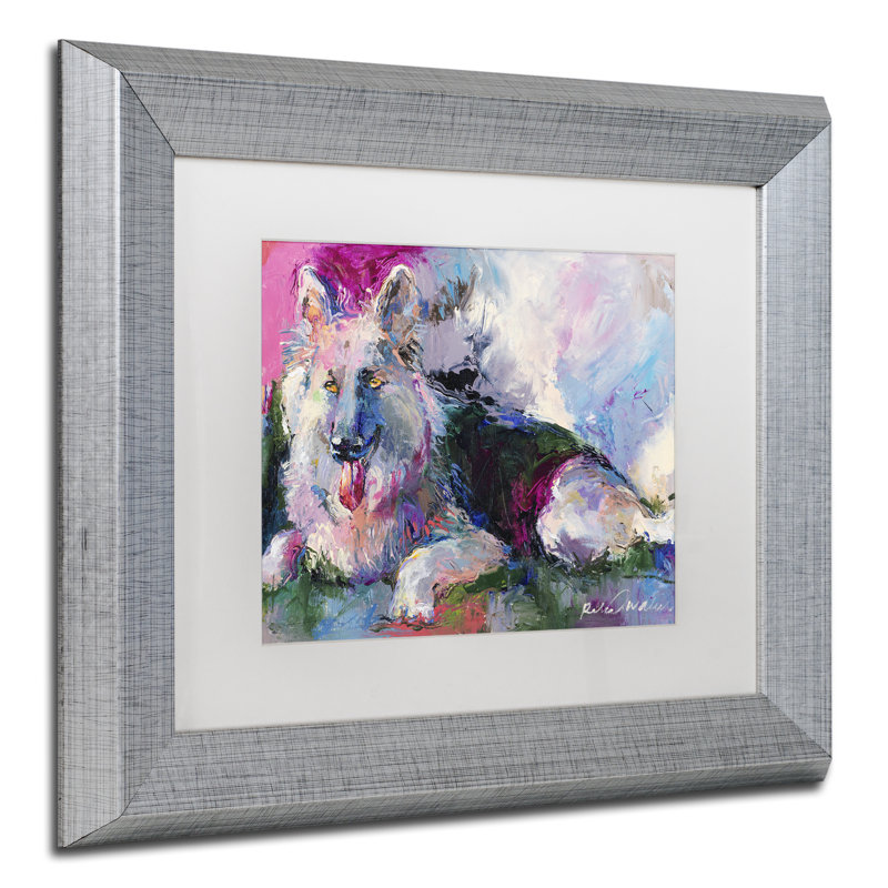 « german berger », reproduction sur toile, H 11 po x l 14 po x P 0,5 po, Cadre argenté, Blanc