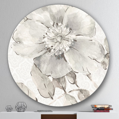 Indigold Grey Pivoines II - Reproduction d'art en cercle métallique sur toile