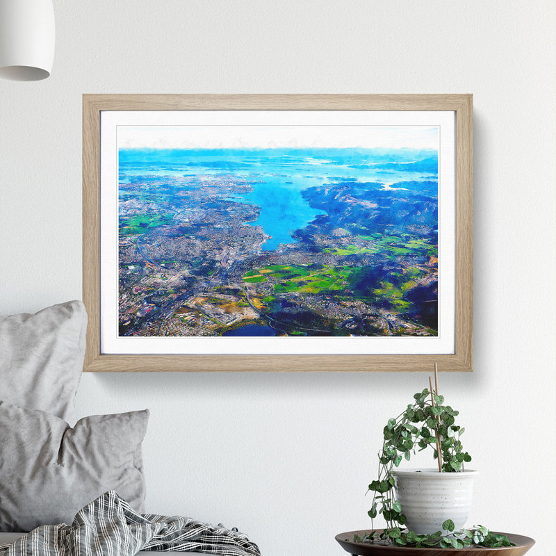 Stavanger in Norway - Picture Frame Graphic Art, Oak, 36cm H x 48cm W x 2cm D