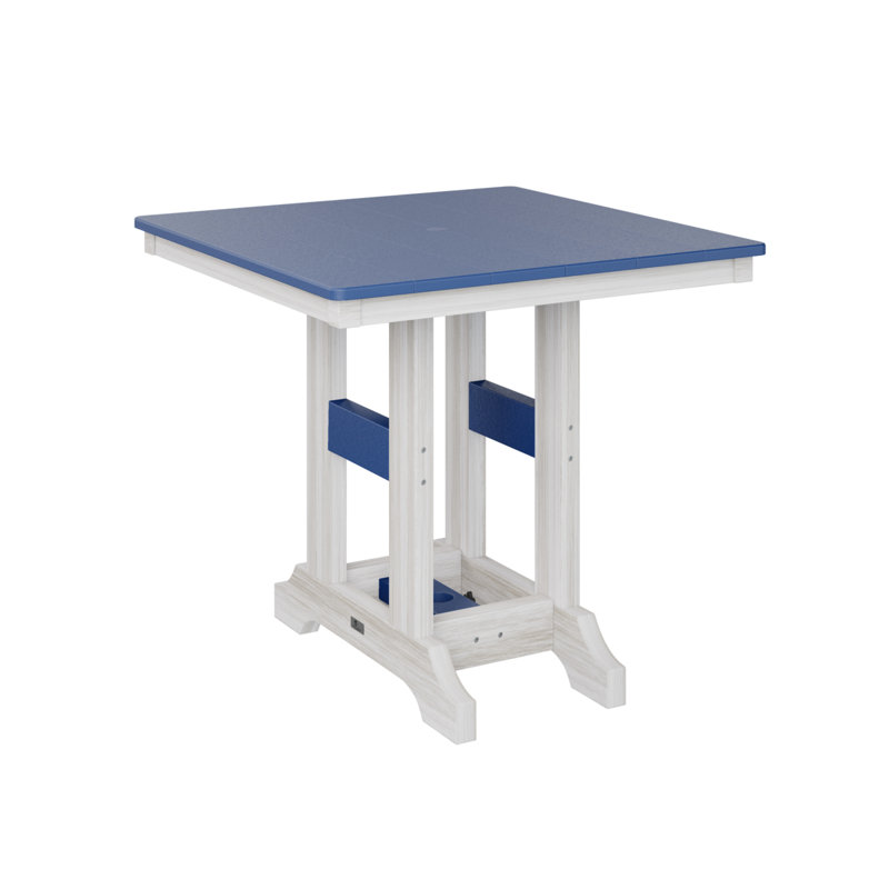 Garden Classic Outdoor Square Bar Table, Seashell, Pacific Blue, 35.5" H x 33" W x 33" D