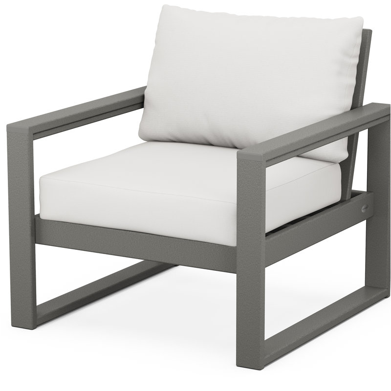 POLYWOOD® Edge Patio Lounge Chair, Canvas Natural Sunbrella/White