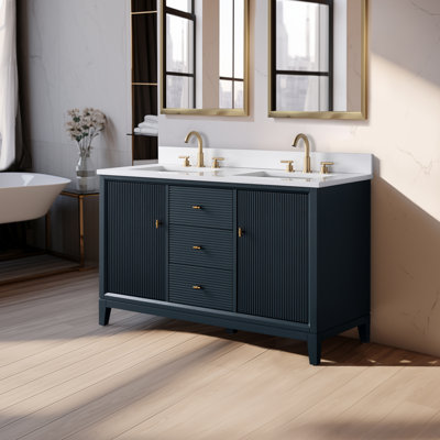 Caldwell 54" Double Sink Freestanding Bathroom Vanity with Engineered Marble Top