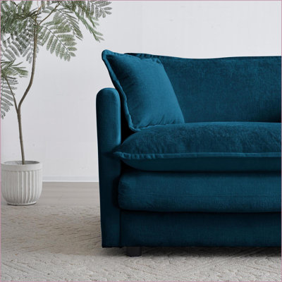 Sectional Sofas Modular 4-Seater Navy Blue Chenille Solid Wood Frame for Living Room Bedroom | Blue | Chenille