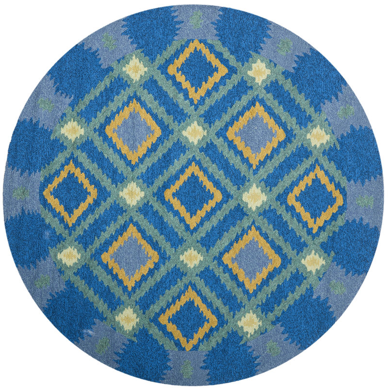 Tapis bleu crocheté à la main Bowden, Rond 4 pi