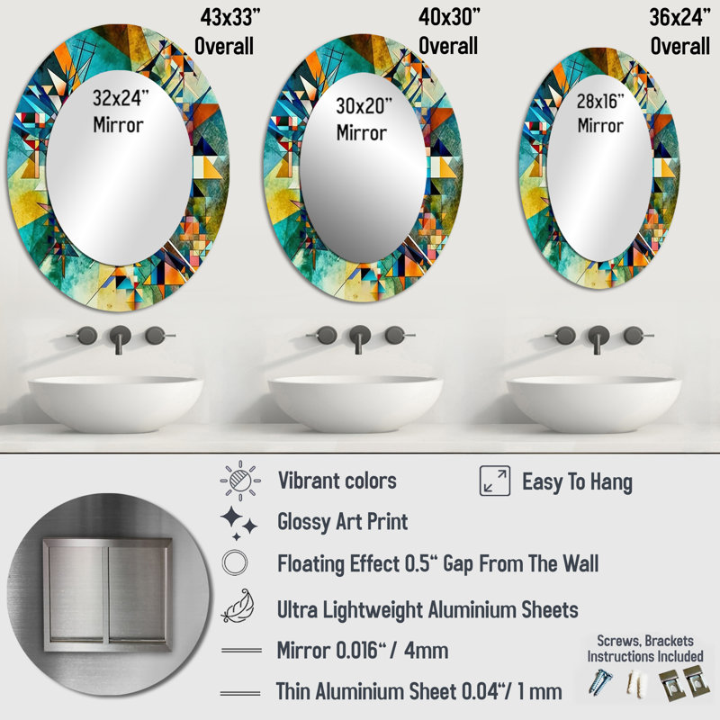 Autumn Jazz In The Afternoon Geometric Fusion - Multi-Color Modern Oval Wall Mirror, 36" x 24"