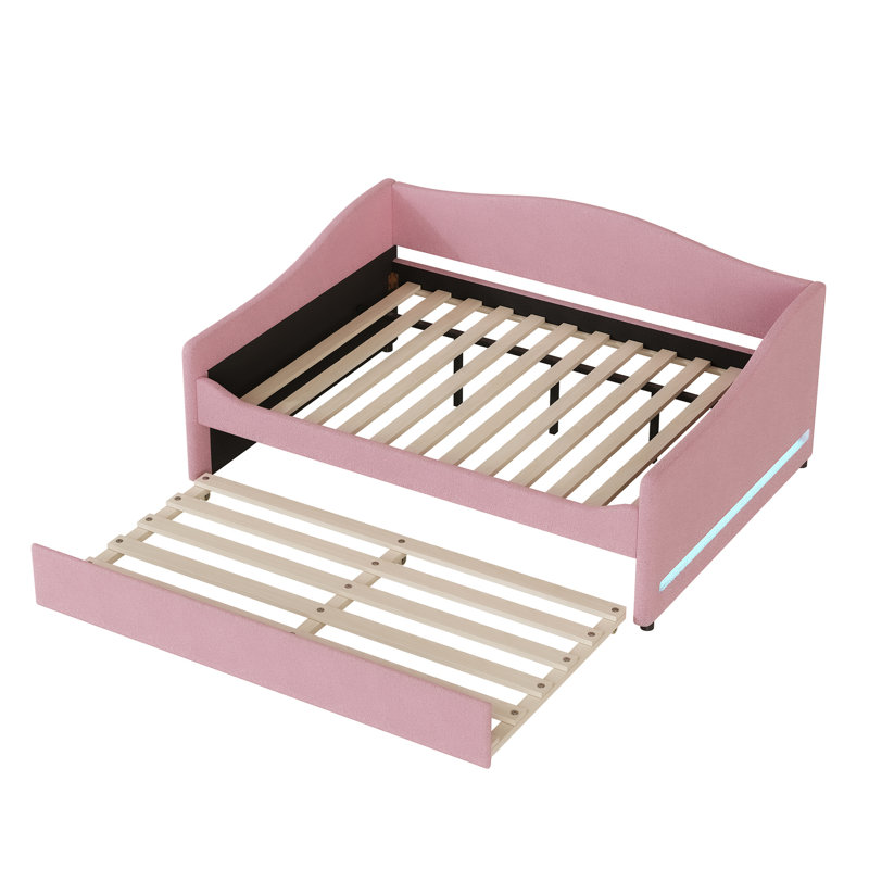 Fleece Daybed, Pink With And Sliding Trundle - Space Saving Solution Daybed Trundle, Comfortable Attractive, Full, Pink