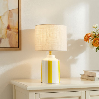 Modern Yellow Ceramic Table Lamp With Linen Drum Shade