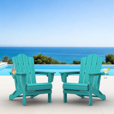 Chaise Adirondack pliante Ayanda en PEHD avec porte-gobelet double (ensemble de 2)