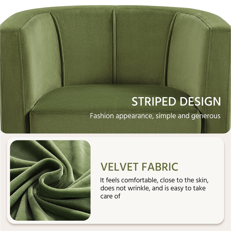 Barrel-Shaped Upholstered Velvet Chair, Olive Green Polyester Blend