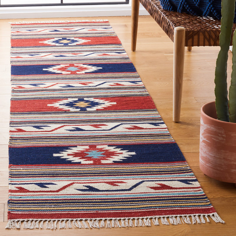 Tapis style sud-ouest en laine et coton tissé à plat Vannès, Tapis de couloir 2 pi 3 po x 9 pi