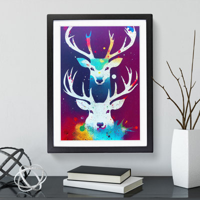 Two Painted Stags Abstract - Framed Print