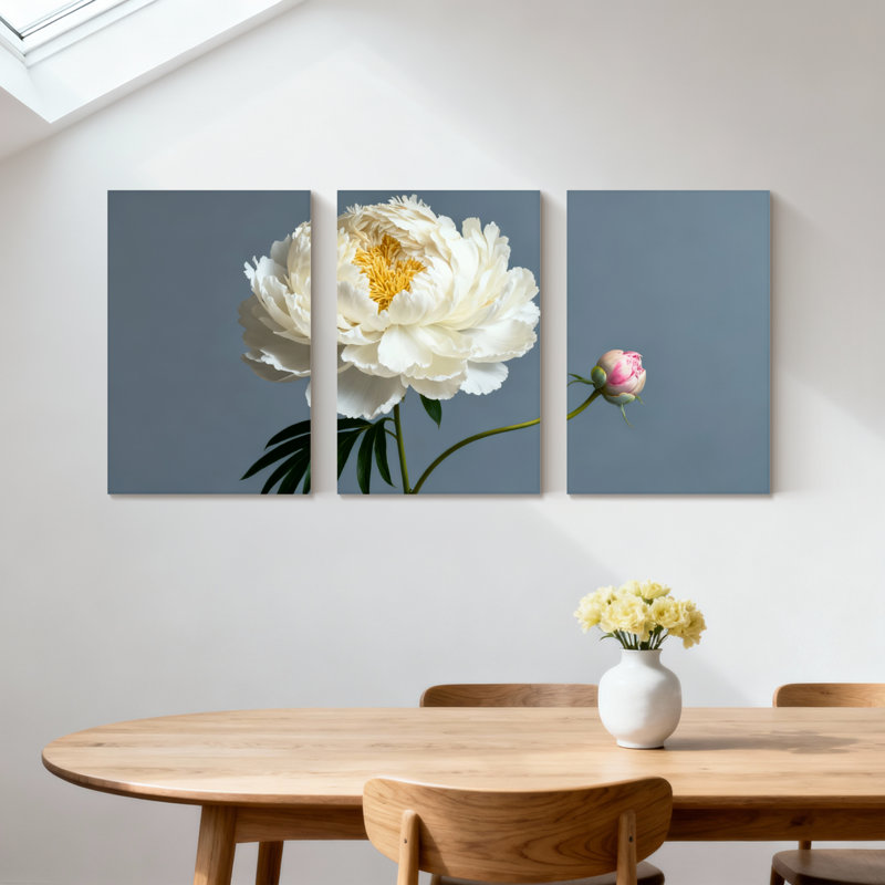Ensemble de 3 impressions sur toile pivoine blanche, H 24 po x l 48 po