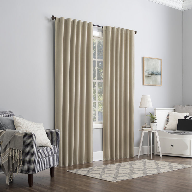 Velvet Noise Reducing Thermal Extreme 100% Blackout Back Tab Curtain Panel, Ecru, 50" W x 84" L