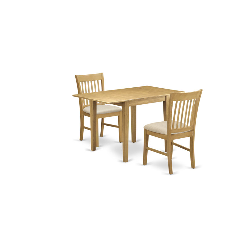 Finish Solid Wood Top Dining Table Set, Natural Brown Oak, Oak, 3 Pieces: 1 Table, 2 Chairs