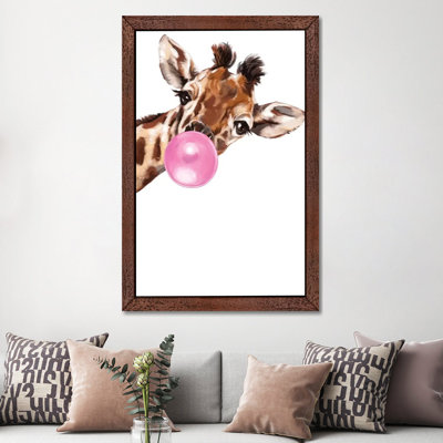 Sneaky Giraffe Blowing Bubble Gum by Big Nose Work - Print on Canvas