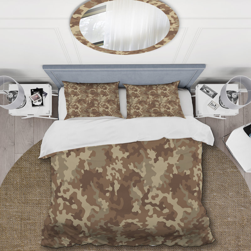 Camouflage militaire brun tendance - ensemble de housse de couette abstrait - microfibre de polyester