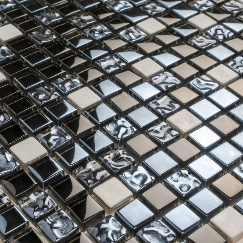 11.7" x 11.7" Grid Mosaic Wall & Floor Tile, Blue/Silver