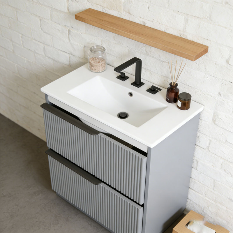 Meuble-lavabo 30 po avec lavabo en céramique, Gris