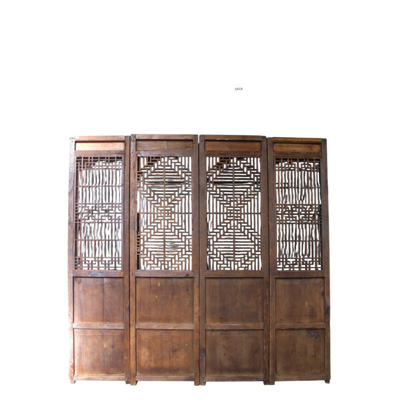Antique Chinese 4 Panel Lattice Wood Screen Doors