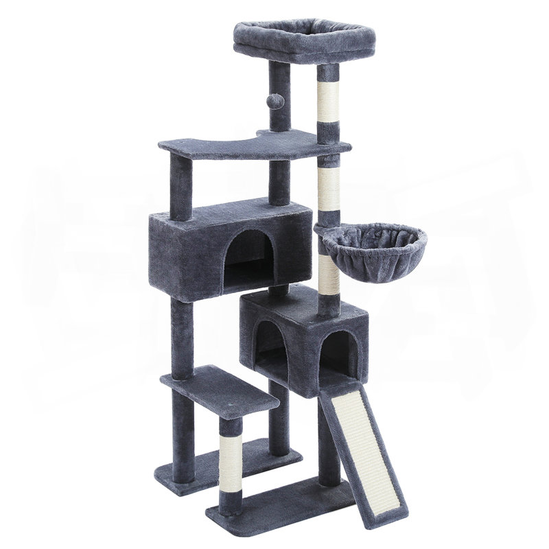 Tour pour chat 60,6 pouces à plusieurs niveaux, Gris foncé