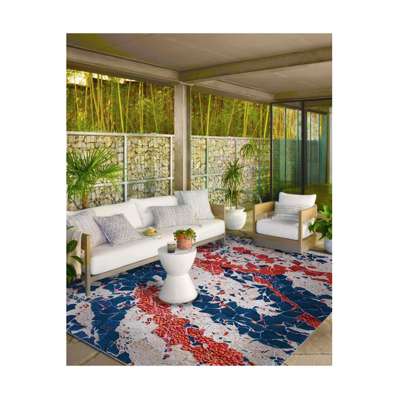 Colorful Bordered Patterned Woven Base Machine Washable Rug, Square 3'3" Rug Pad Included