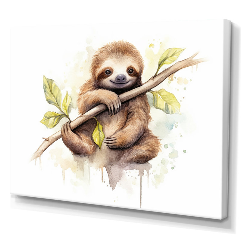 Lazy Sloth - paresseux, art mural, H 24 po x l 32 po x P 1 po, Toile tendue
