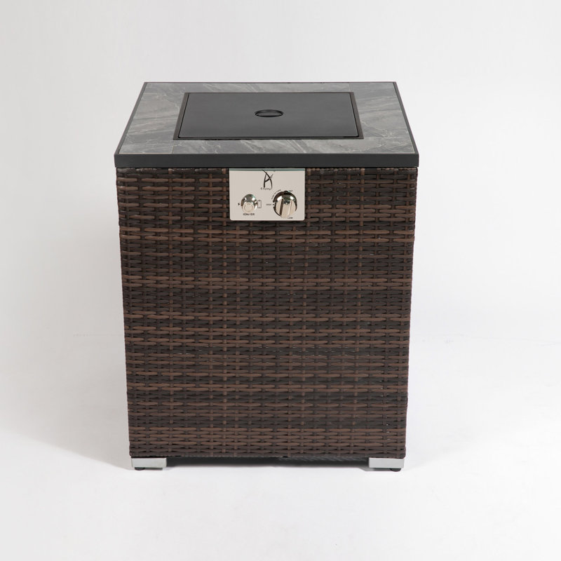 Propane Fire Column 28inch - , Included Rain Cover Pit Table Ceramic Tile Top, Cover,, Espresso