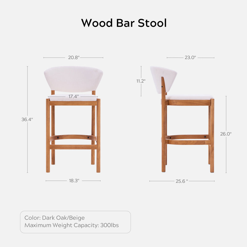Tabouret de comptoir rembourré avec structure en bois, 2