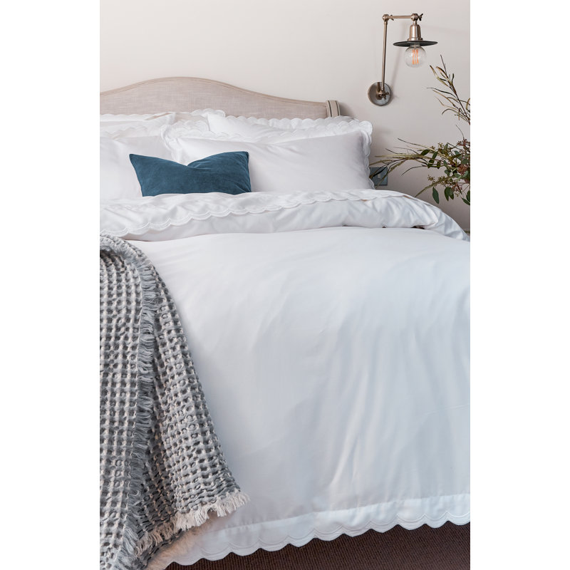 Scallop Edge Duvet Cover Set, Queen Duvet Cover + 2 Standard Pillowcases, White