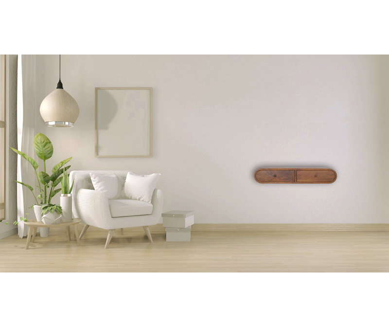 Console flottante en châtaignier London, 2 tiroirs, boutons brillants