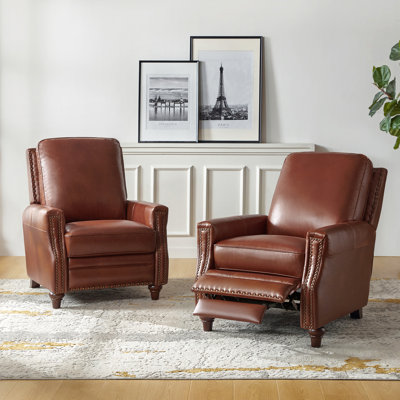 Andrena 34" W Top Grain Leather Recliner with Nailhead Trim (Set of 2) 