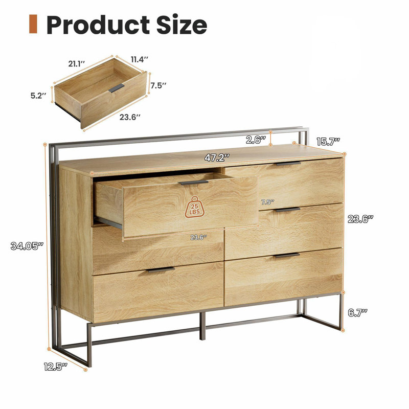 Commode 6 tiroirs 47,24 "