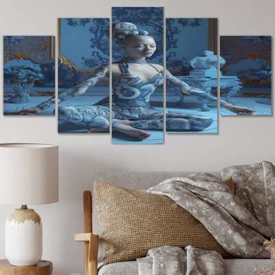 Spiritual Elegance Blue Yoga Goddess I - Yoga Wall Art Living Room - 5 Panels