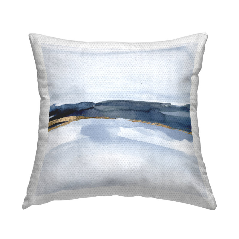 Coussin décoratif délicat à motif de paysage abstrait bleu par Jacob Green