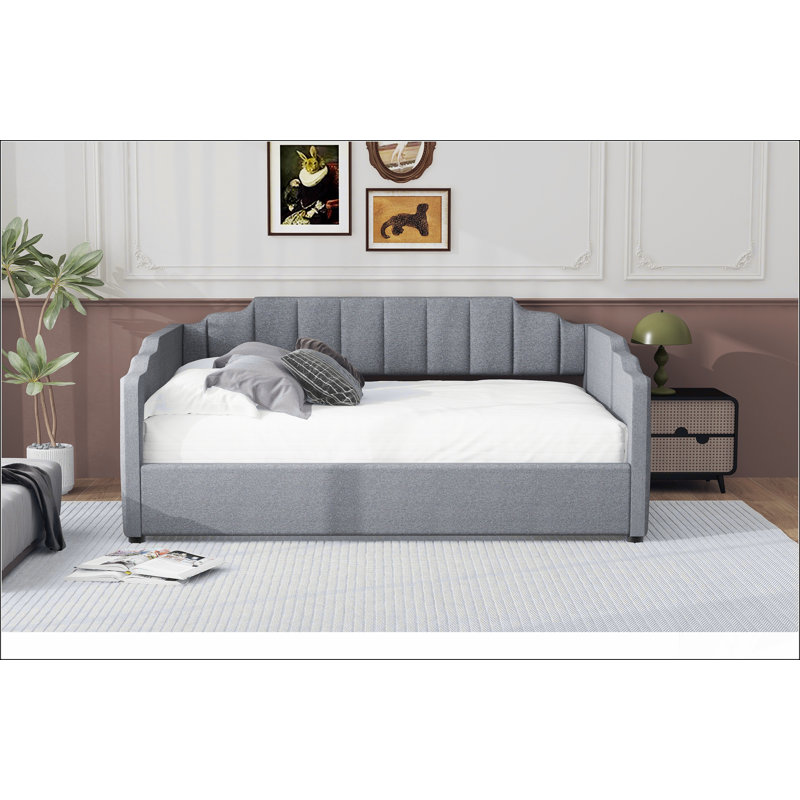 Élégant lit de jour rembourré avec rangement en dessous, parfait pour les solutions modernes et peu encombrantes., Gris