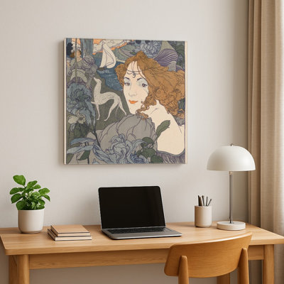 Art Nouveau Woman with Flowers 1900s - Belle Époque Vintage Poster Wall Art — Square Metal Wall Art