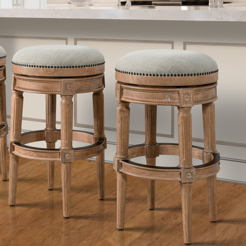 Mehar Swivel Backless Bar & Counter Stool, Weathered Natural, 2, Bar Stool (31'' Seat Height)